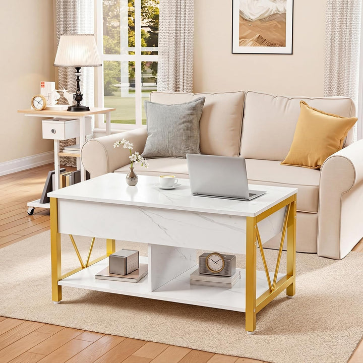 YITAHOME Höhenverstellbarer Couchtisch im Industrie-Design mit verstecktem Stauraum &amp; Ablage, Multif
