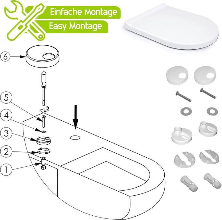 Aqua Bagno | Universal Toilettendeckel mit Absenkautomatik & WC-Sitz in D-Form, überlappender Deckel