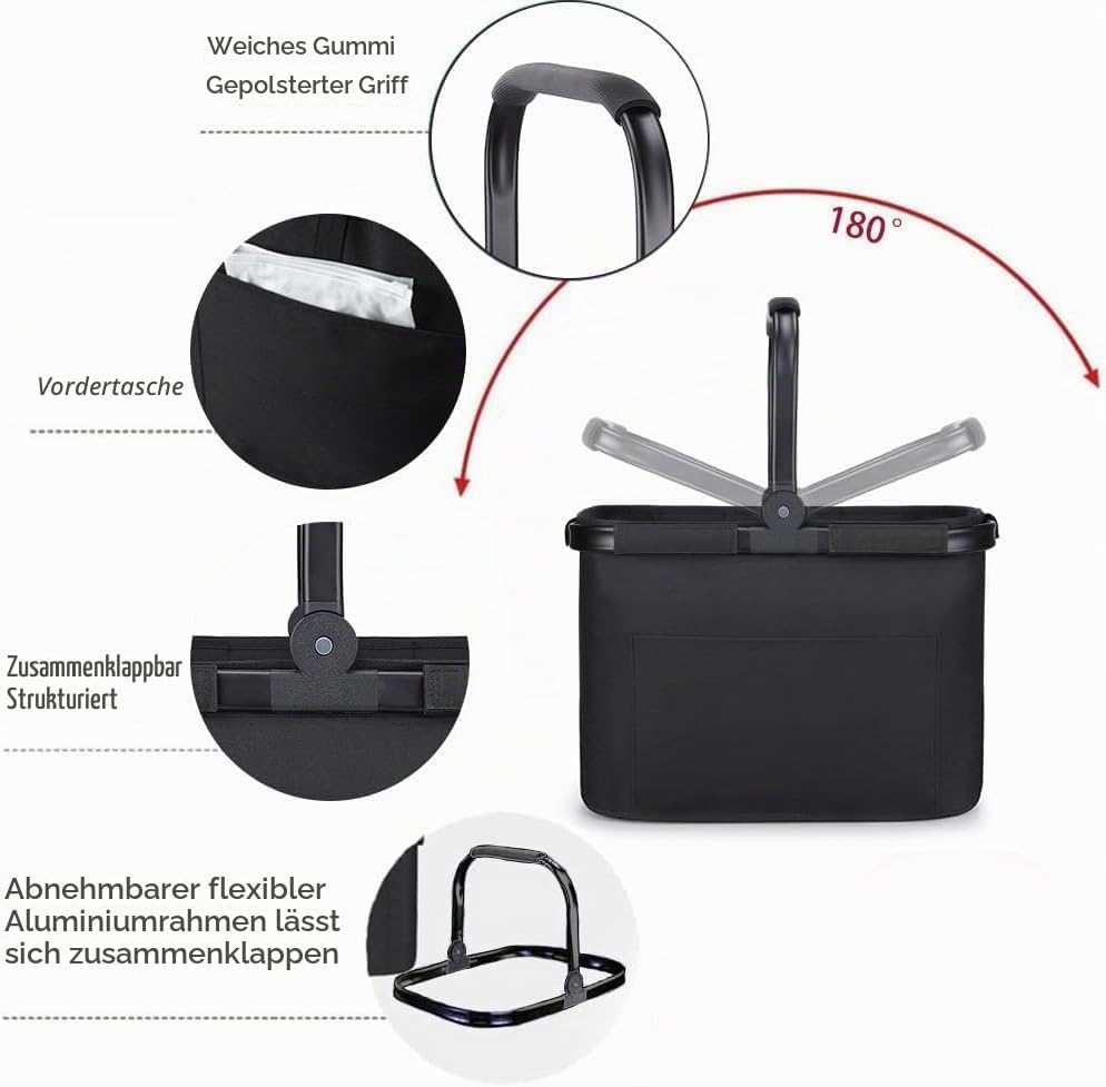 Diurwur 30L Einkaufskorb 2pcs Picknickkorb Faltbar Klappkorb Einkaufstasche mit Aluminiumgriff Faltb