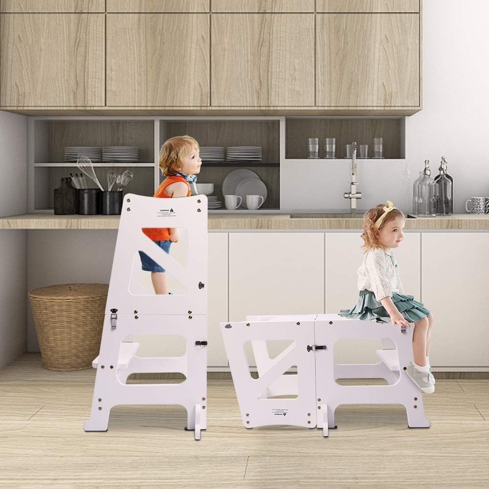 2in1 Lernturm Kinder Tritthocker Lernstuhl Kinderhocker Faltbarer Kinderschemel für Baby,mit doppels