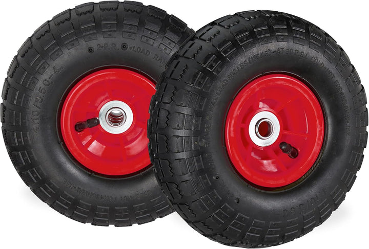 Relaxdays 2X Sackkarrenrad 4.1/3.5-4, luftbereifte Ersatzräder für Bollerwagen, 16mm Achse, 136kg, 2