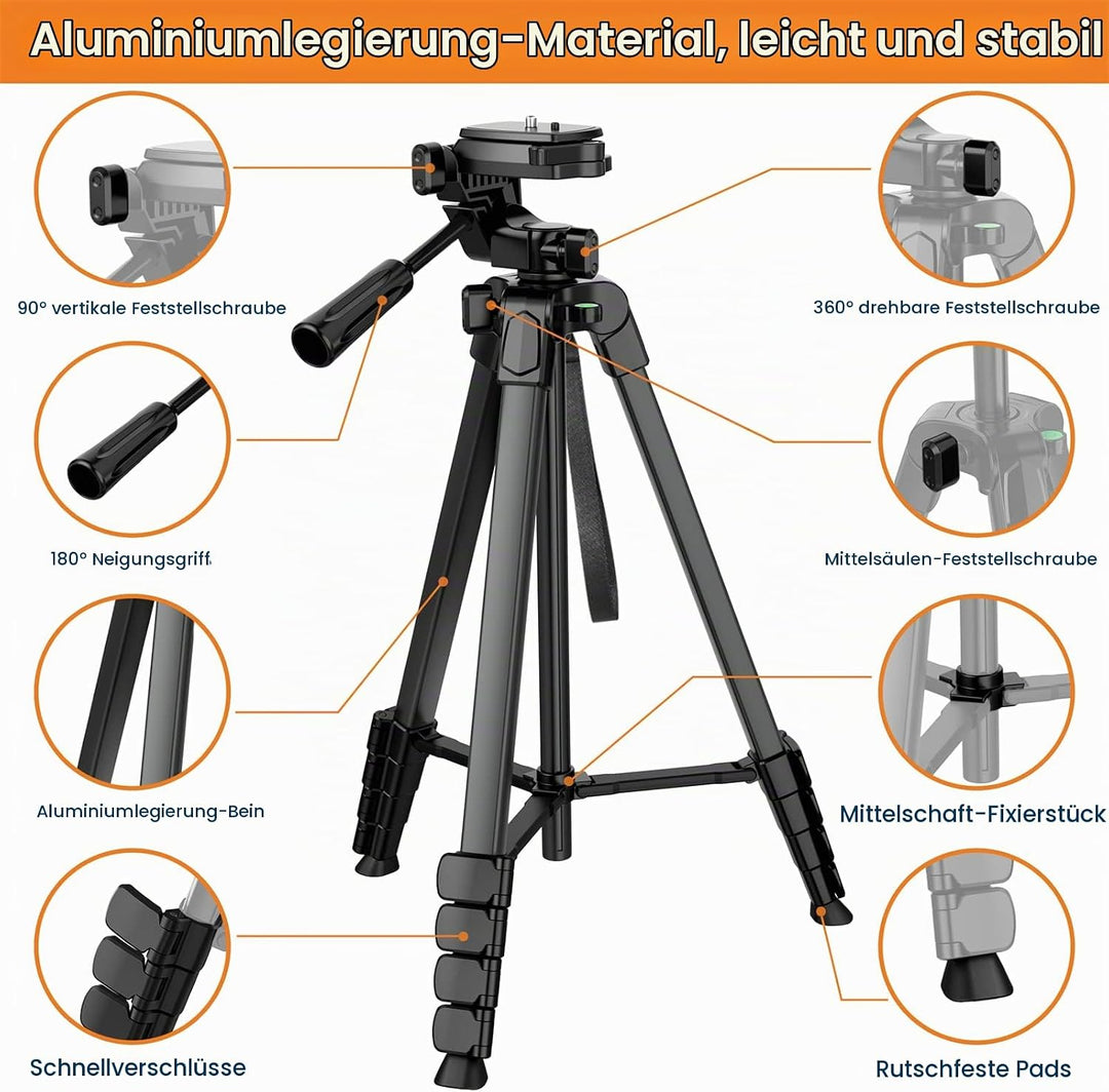 Handy Stativ, 2024 Upgrade 172cm/67inch Kamera Stativ für Smartphone iPad mit Telefonhalterung und F