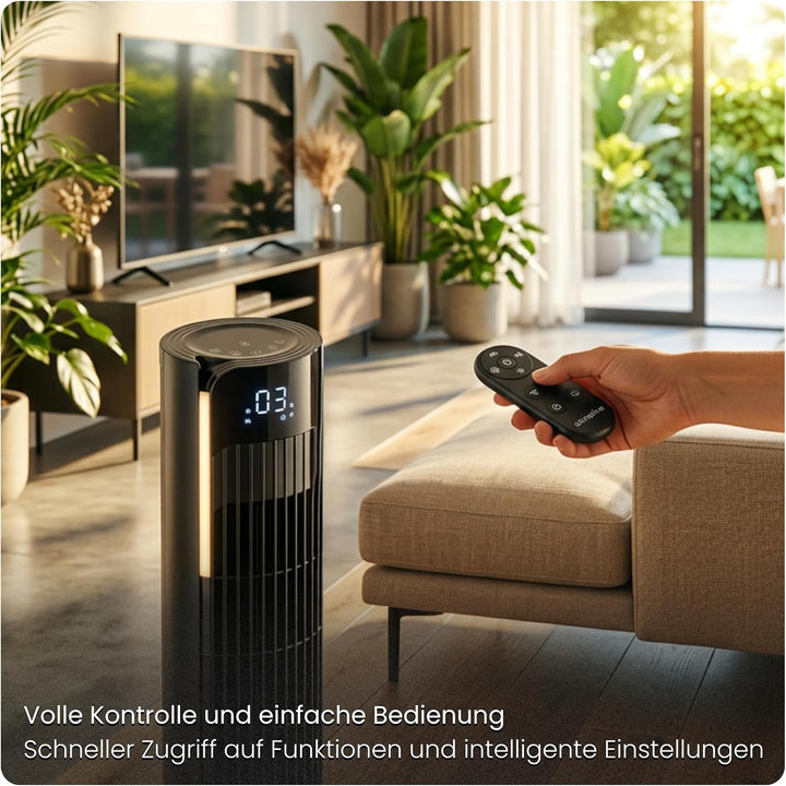 Turmventilator 115cm WiFi Tuya MAX, Ionisator & Duftfach, Orkanartiger 8,5m/s Wind, Nachtlicht, Oszi