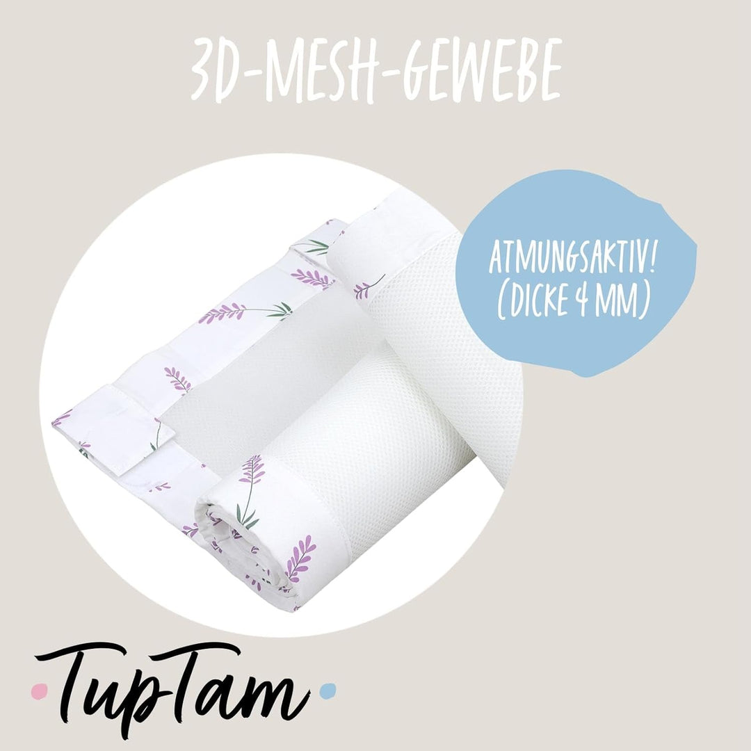 TupTam Gitterstäbe Schutz Netz Babybett Nestchen 3D Mesh 2 Pack, Farbe: rosa Blumen, Grösse: ca. 128