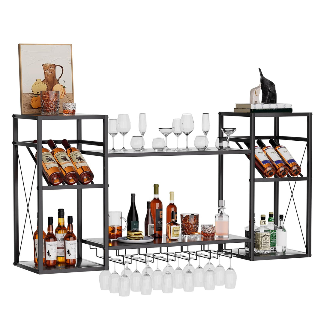 uyoyous 2 Ebenen Metall Weinregal Wand, 48 Zoll Industriell Wandweinregal mit 6 Glashaltern, Barrega