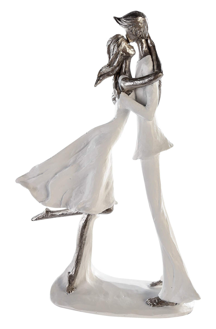 Casablanca - Skulptur Figur Hold Me - aus Poly weiss-Silber weisse Basis H 32