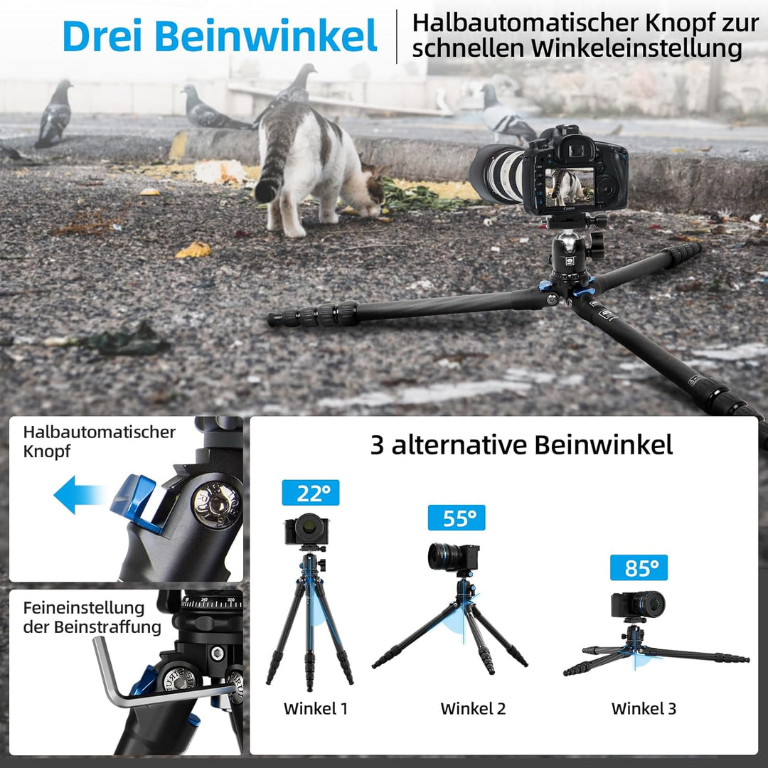 SIRUI AM-225+B-00K Carbon Kamera Reise Stativ, 127,3cm leichtes Kamerastativ Reisestativ Dreibein-St