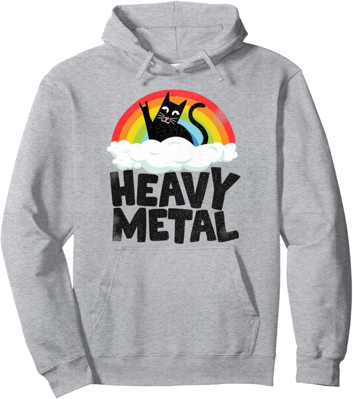 Heavy Metal Cat Rainbow Retro Kinder Goth Funny Death Metal Pullover Hoodie