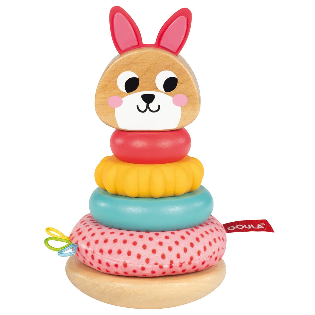 Goula Stacking Rabbit - Stapelhase – Sensorisches Stapelspielzeug mit strukturierten Holz, Silikon &