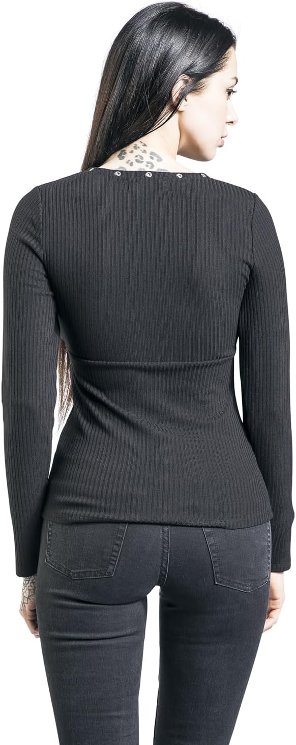 Black Premium by EMP Damen schwarzes Langarmshirt mit Ösen S Schwarz, S Schwarz