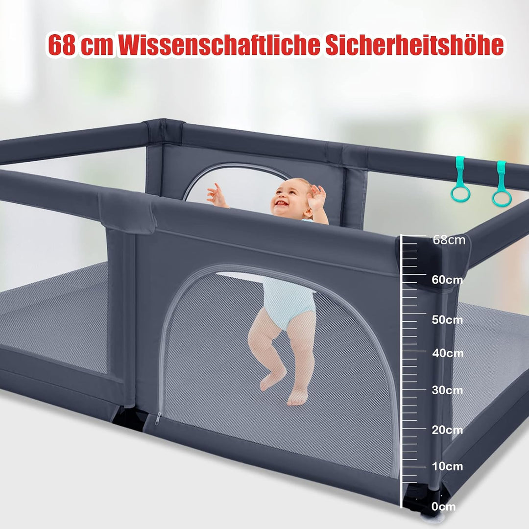 DREAMADE Laufgitter Baby mit Tür, 190 x 120cm Laufstall mit 50 Bunten Bällen & 2 Türem, Absperrgitte