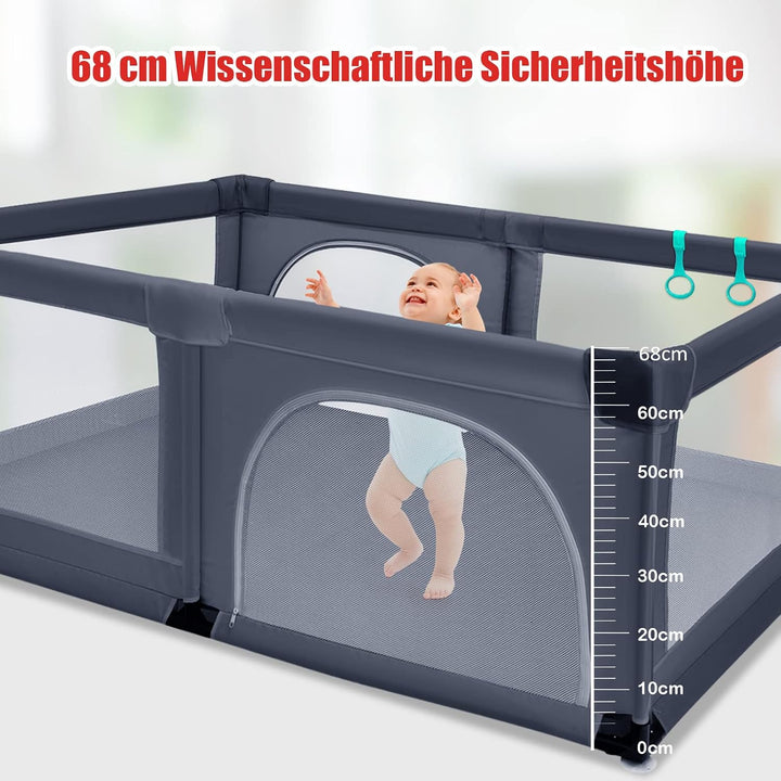 DREAMADE Laufgitter Baby mit Tür, 190 x 120cm Laufstall mit 50 Bunten Bällen & 2 Türem, Absperrgitte