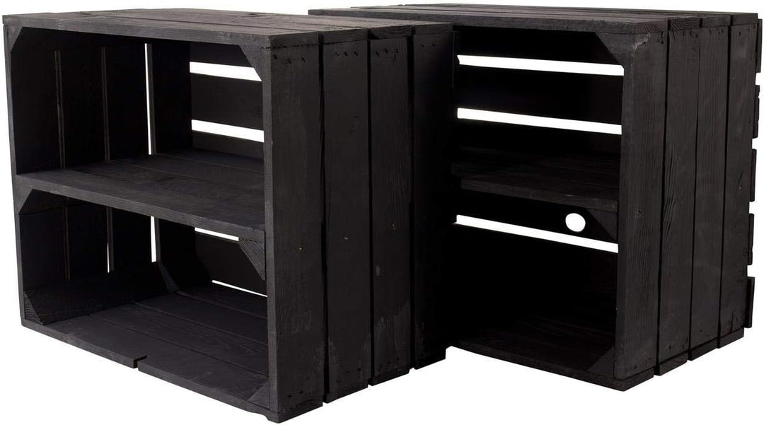 2er Set neue schwarze Obstkiste mit Zwischenboden 50cm x 40cm x 30cm Regal Holzregale Regalsystem We