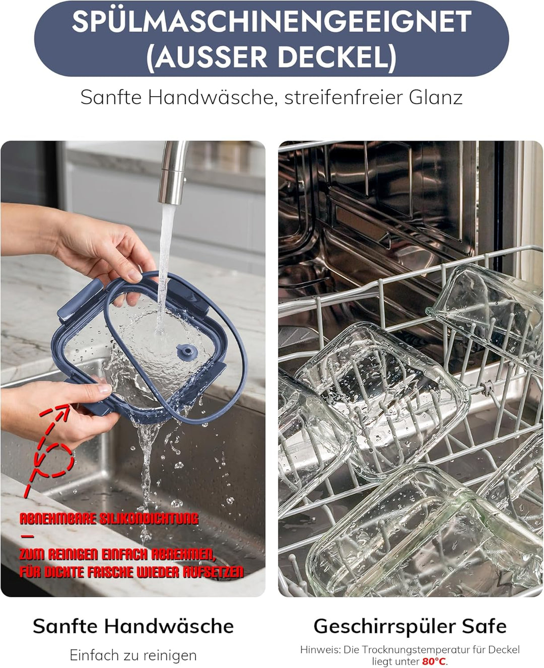 BOROHOUSE Vorratsdosen Glas 2er Set 630ml – Glas Frischhaltedosen mit Glasdeckel, luftdicht & BPA-fr