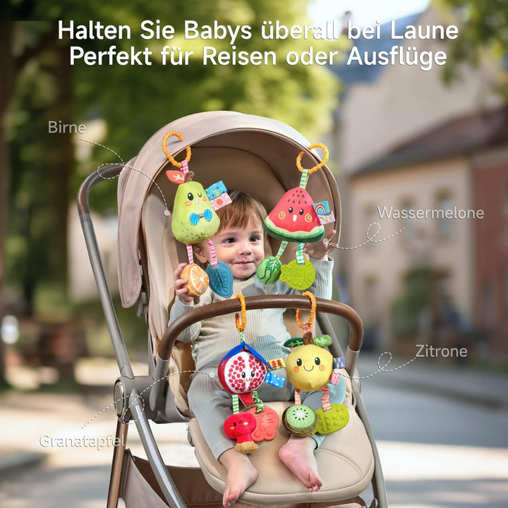TUMAMA Baby Kinderwagen Spielzeug ab 0 2 3 4 6 9 12 Monate, Früchte Spielbogen Anhänger Greifspielze