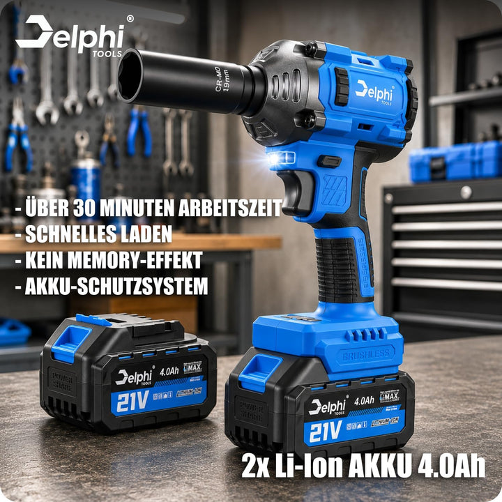 Delphi Akku Schlagschrauber 21V 600Nm Halbzoll mit 2 Akkus