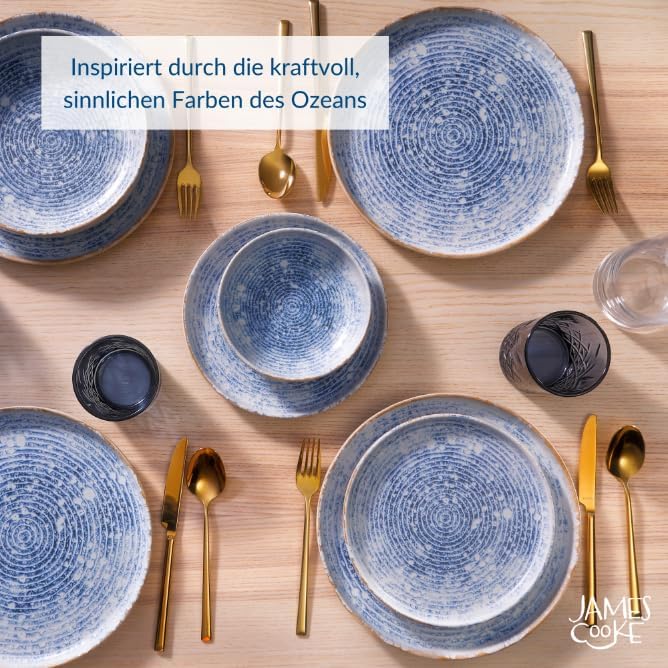 James Cooke Azure Vintage – Steinzeug Schalen 2er-Set Ø16 cm – blau-weiss gestreift, matt glasiert m