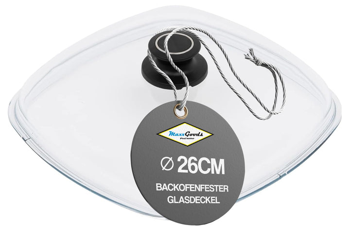 MaxxGoods Simax Glasdeckel Ø 26x26 cm mit Knopf & Backofenfest | automatisches Entlüftungsventil | H