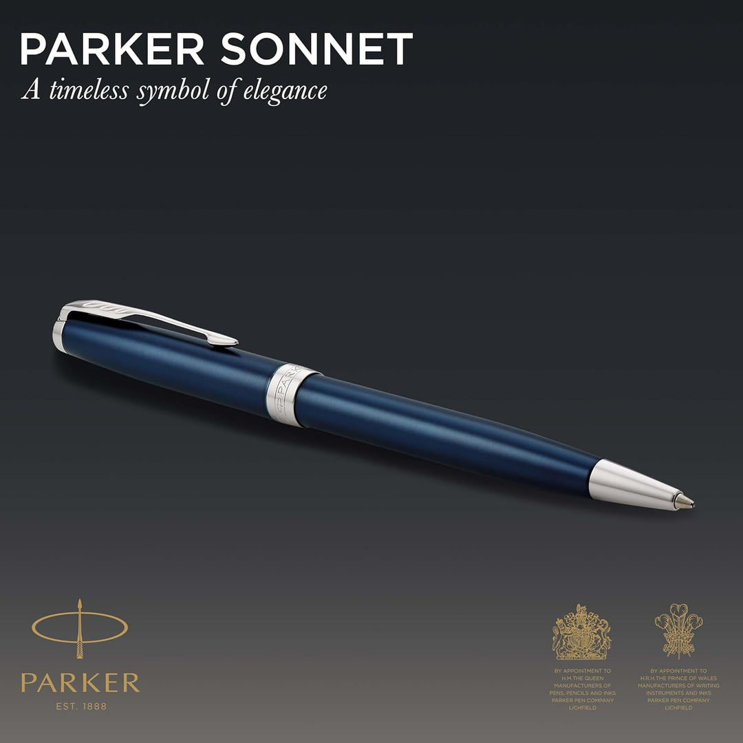 Parker Sonnet Kugelschreiber | Blaue Lackierung | Mittlere Spitze | schwarze Tinte | Geschenkbox Bla