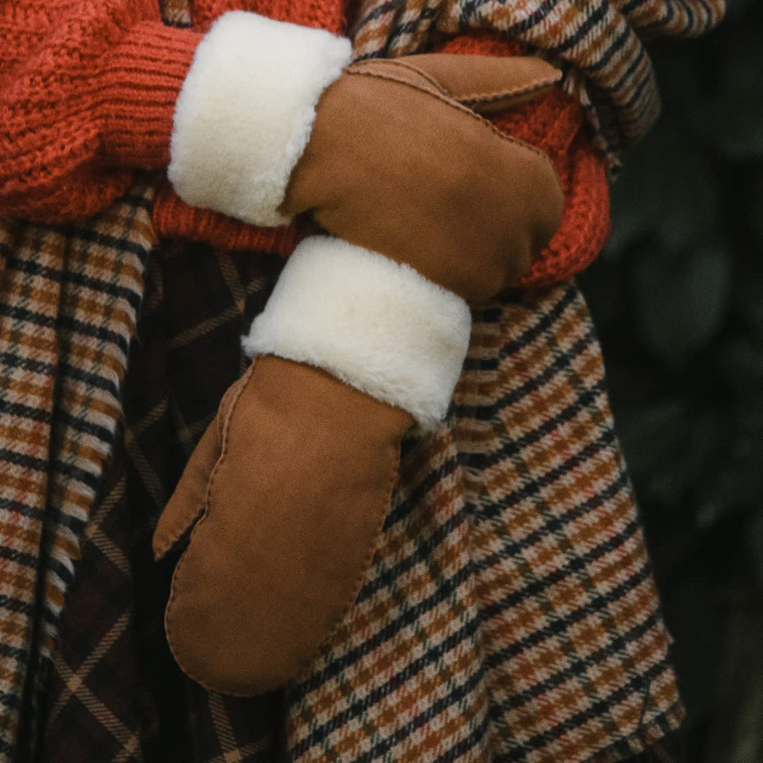 Damen Fäustlinge,Winter Schaffell Lammfell beheizte warme pelzige Stulpenhandschuhe Lederhandschuhe