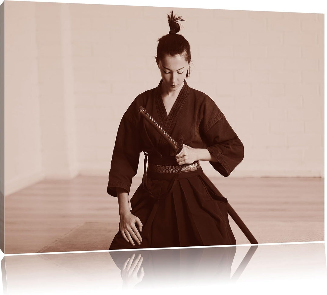 Pixxprint stolze Samurai-Kriegerin als Leinwandbild/Grösse: 100x70 cm/Wandbild/Kunstdruck/fertig bes