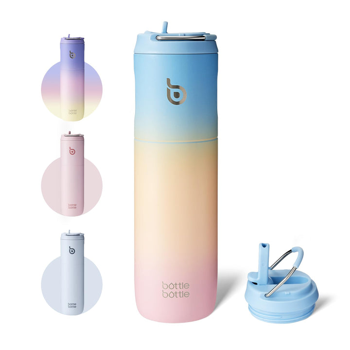 BOTTLE BOTTLE Isolierte Wasserflasche 680 ml mit Strohhalmdeckel und Griff für Sport, Reisen, Fitnes