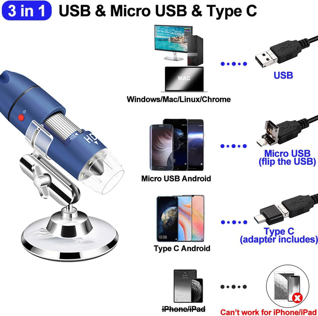 Ninyoon 2K USB Digital Mikroskop für Android PC, 40-1000X Mikroskop Super HD Endoskop Lupe Kamera Ko
