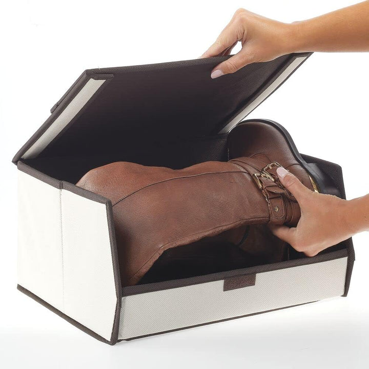 mDesign Schuhbox aus Stoff (2 Stück) - Stapelbare Aufbewahrungsbox mit Bullauge, Reissverschluss und