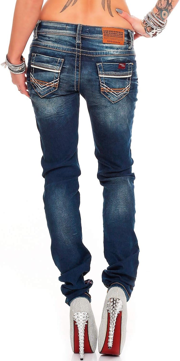Cipo &amp; Baxx Sexy Damen Jeans Hose Hüftjeans Skinny Slim Fit Stretch Röhre Design 26W / 30L Blau - 26