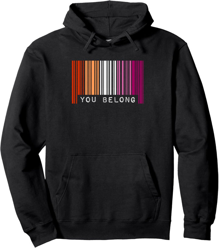 Lesbian Gay Barcode Pride You Belong Ally Aesthetic LGBTQ Pullover Hoodie