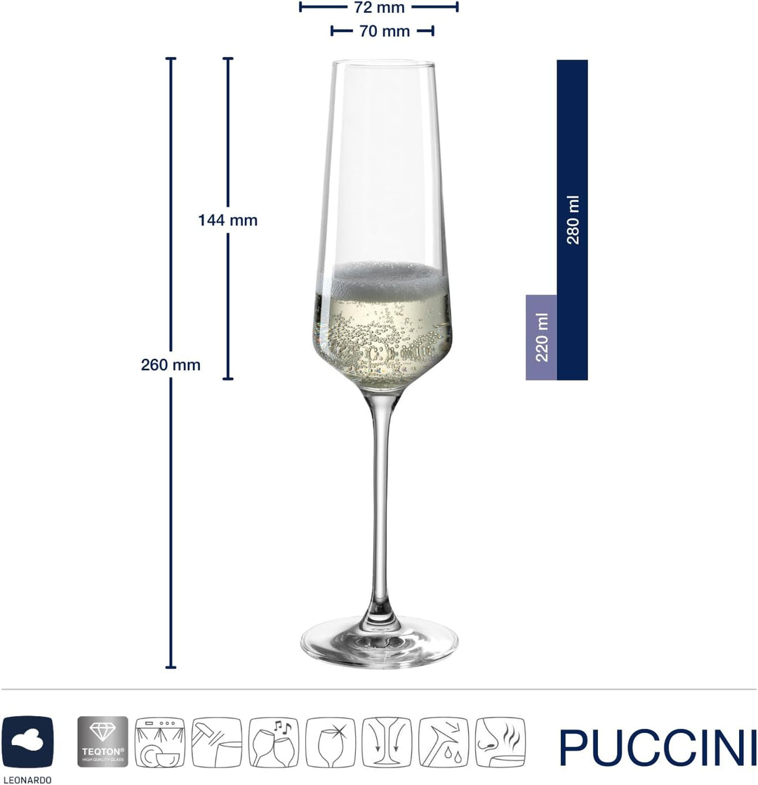 LEONARDO HOME Sektgläser PUCCINI (6er Set) inkl. Poliertuch • Spülmaschinenfeste Prosecco-Kelche (28