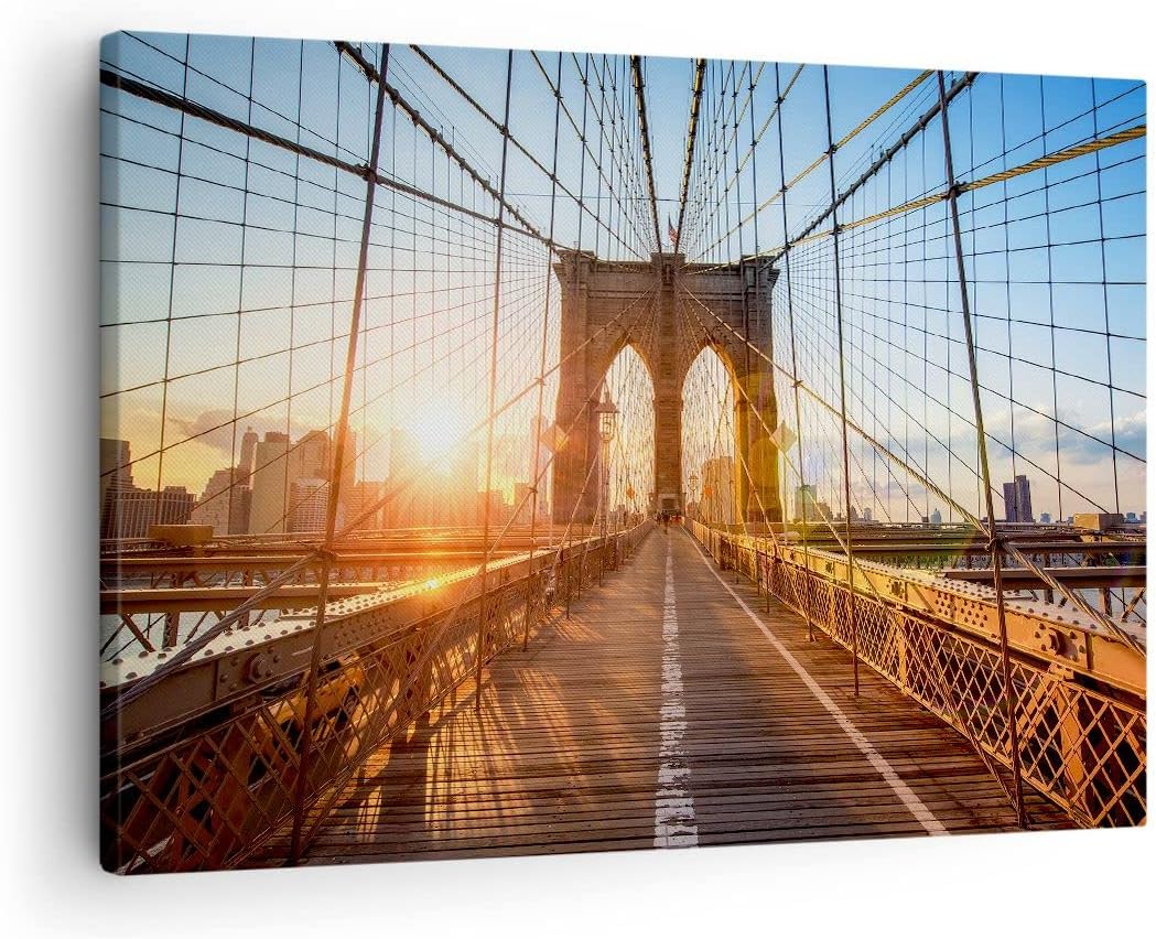 Bilder auf Leinwand New York Brücke Leinwandbild mit Rahmen 70x50cm Wandbilder Dekoration Wohnzimmer