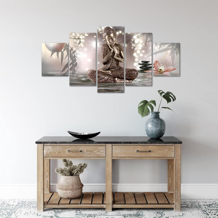 Runa Art Wandbilder Buddha Feng Shui 5 Teilig Bild auf Vlies Leinwand Deko Wohnzimmer Schlafzimmer S