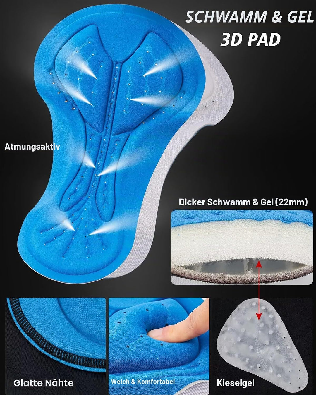 ROTTO Radlerhose Herren Fahrradhose Kurz Radhose Gepolstert Gemütlich stossfeste S A Schwarz, S A Sc