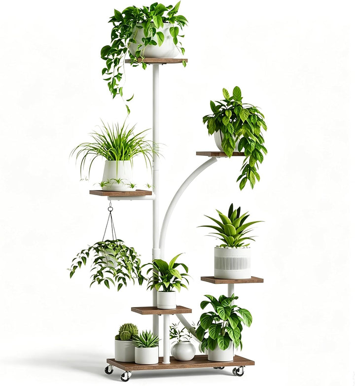 HAUSPROFI Pflanzenständer mit Wachstumslicht, Blumenständer 6 Stöckiges 125cm, Pflanzenregal Metall