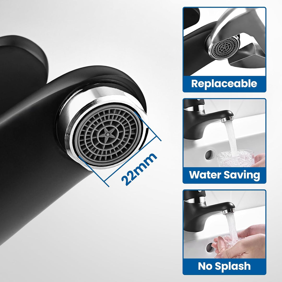Auralum Schwarz Wasserhahn Bad, Waschtischarmatur ohne Ablaufgarnitur, Messing Einhandmischer Waschb