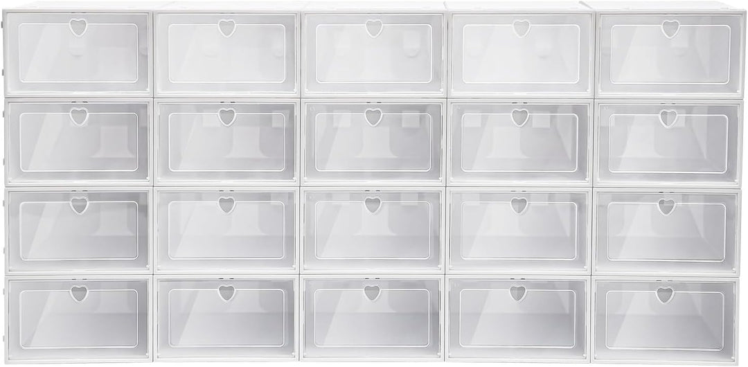 20 Stücke Schuhboxen Stapelbar, Transparent Aufbewahrungsbox mit Deckel Plastik Schuhschachteln Erwe
