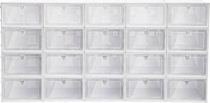 20 Stücke Schuhboxen Stapelbar, Transparent Aufbewahrungsbox mit Deckel Plastik Schuhschachteln Erwe