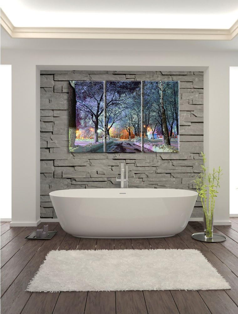 Pixxprint Baumallee im Winter 3-Teiler Leinwandbild 120x80 Bild auf Leinwand
