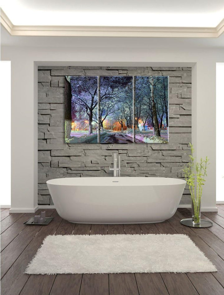 Pixxprint Baumallee im Winter 3-Teiler Leinwandbild 120x80 Bild auf Leinwand
