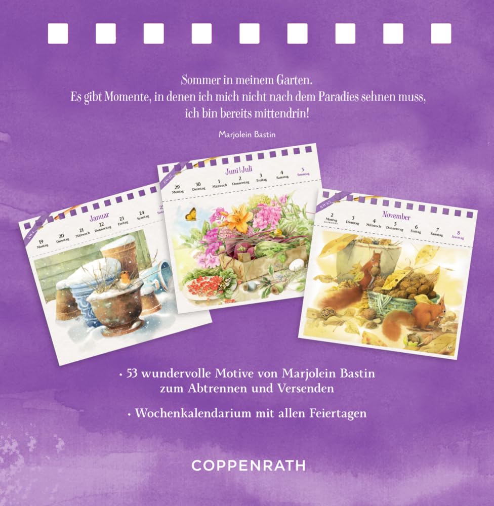 Kalender mit 53 Postkarten: 2026 - Blick in den Garten: Dekorativer Tischaufsteller mit Wochenkalend