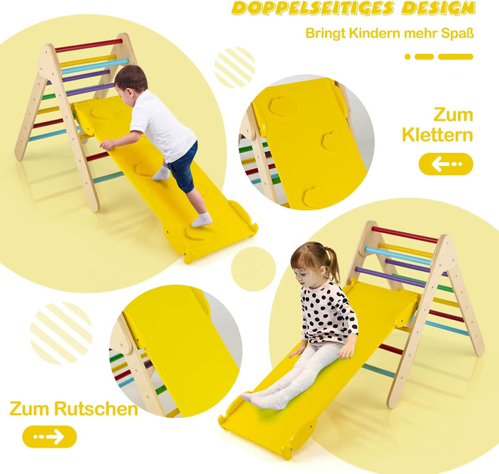 DREAMADE 3 in 1 Montessori Kletterdreieck mit 2-seitiger Rampe, Holzdreieck Sprossendreieck Kletters