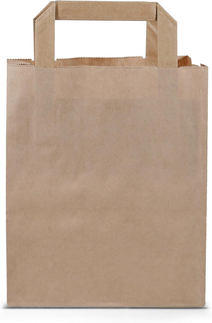 Commerline Papiertüten 250 Stück, Braun, 18+8x22 cm | Kraftpapier Tüten Klein Mit Henkel | Tragetasc