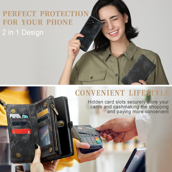 UFinetech 2-in-1 Samsung Galaxy S21 Ultra Hülle Tasche TPU Leder Handy Flip Magnetische mit Ständer