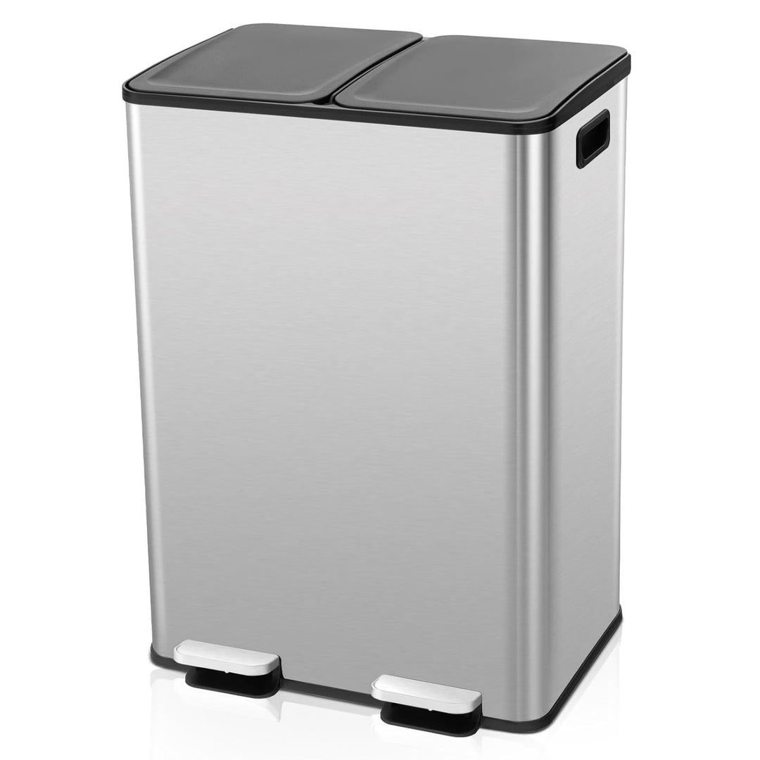 GIANTEX Mülleimer 2 Fächer 2 x 30 L, Doppelmülleimer Abfalleimer Küche, Küchenmülleimer Küchenabfall