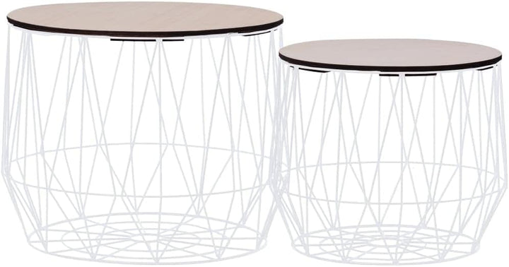 vidaXL Couchtisch 2-TLG. Korbtisch Beistelltisch Kaffeetisch Sofatisch Wohnzimmertisch Metallkorb Sa