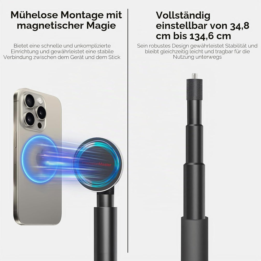 PrecisionMaster Golf Stativ Einbeinstativ, Magnetischer Golf-Filmstab, 135cm Verstellbares Aluminium