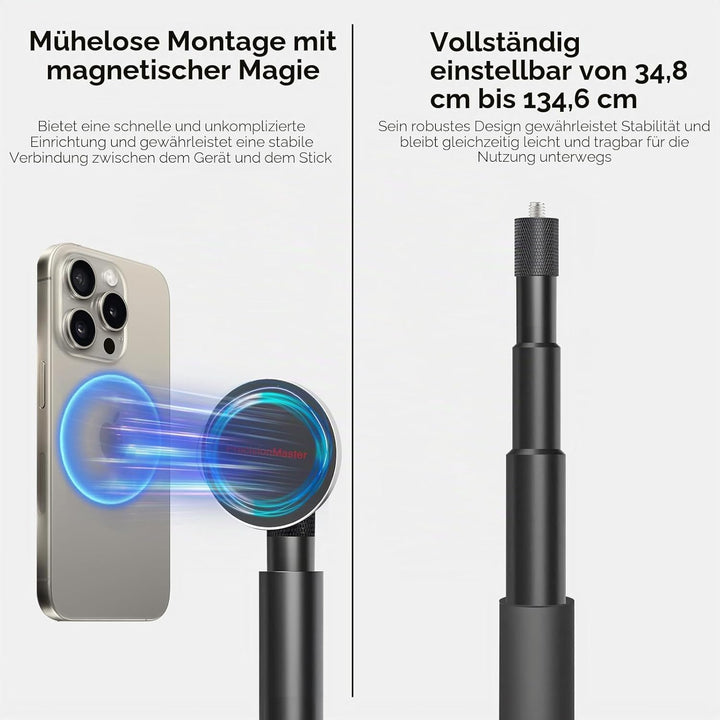 PrecisionMaster Golf Stativ Einbeinstativ, Magnetischer Golf-Filmstab, 135cm Verstellbares Aluminium