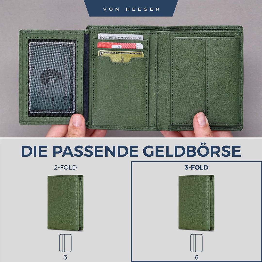 VON HEESEN Leder Geldbörse RFID Schutz I Echtleder Geldbeutel für Damen &amp; Herren I Portemonnaie Brie