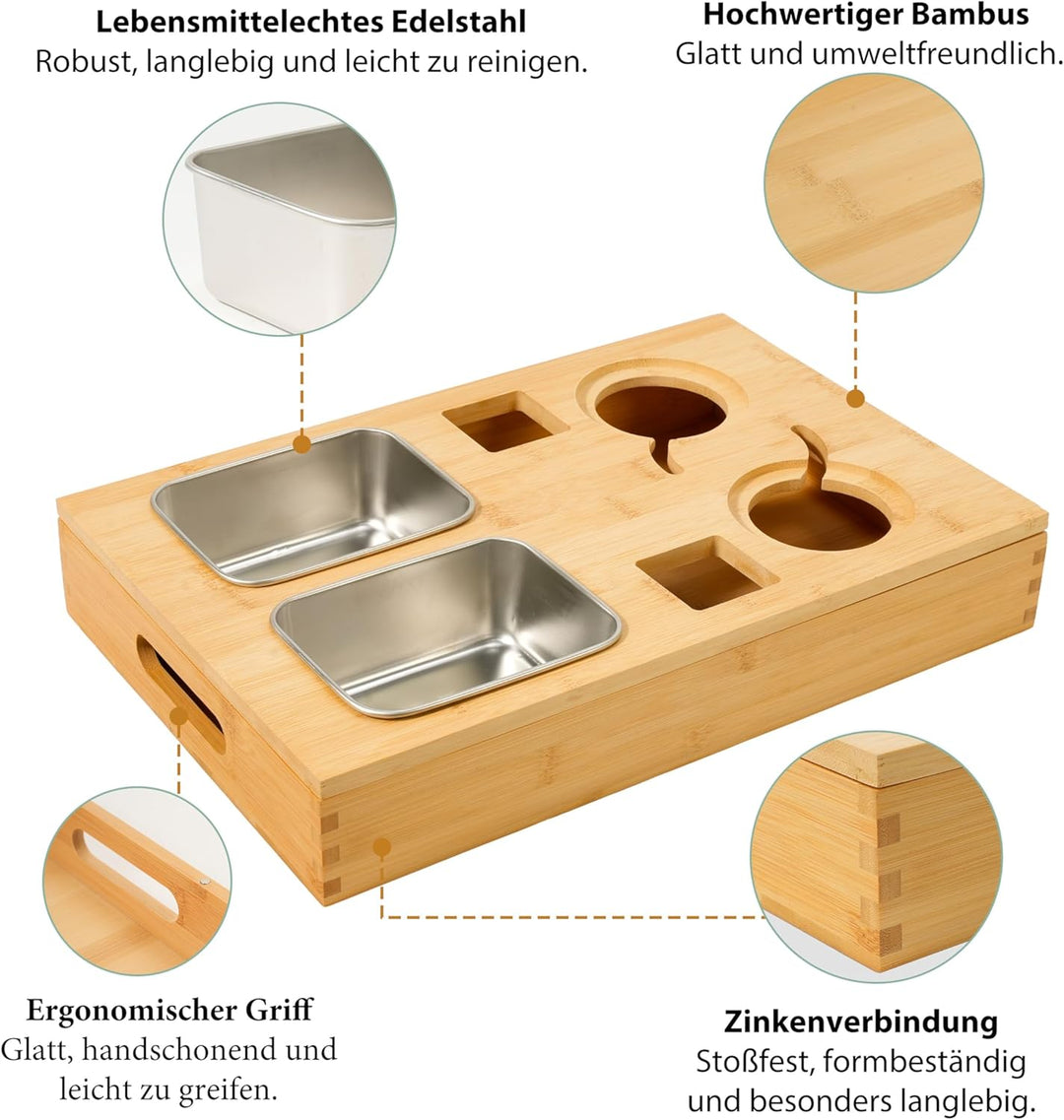 Zedelmaier Couchbar Snackbox aus Bambus, Couch Bar Snackbar mit 2 Snackschalen, 2 Getränkehalter mit